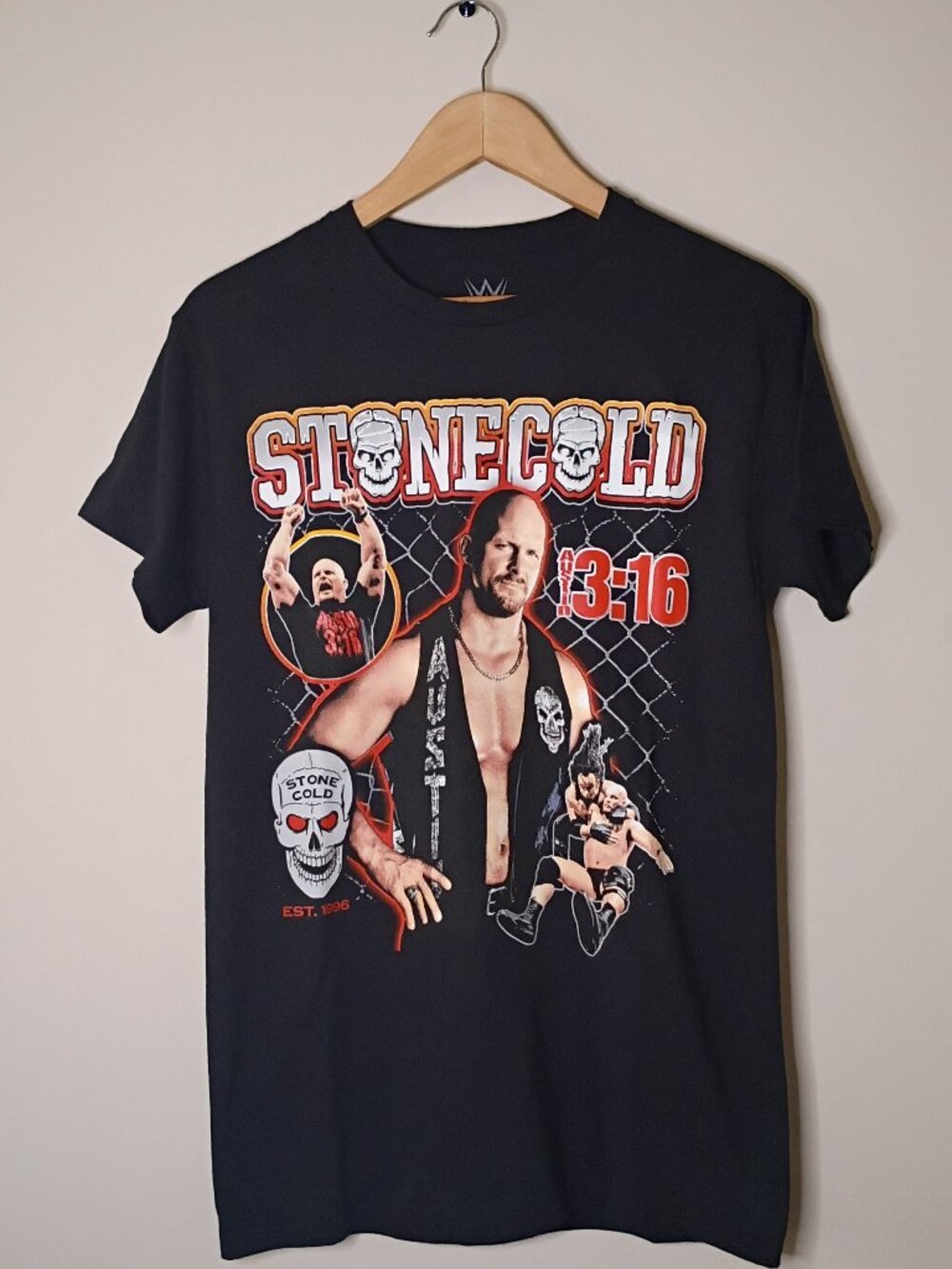Black Stone Cold Steve Austin 3:16 Big Graphic T-Shirt WWE Wrestling Size Small